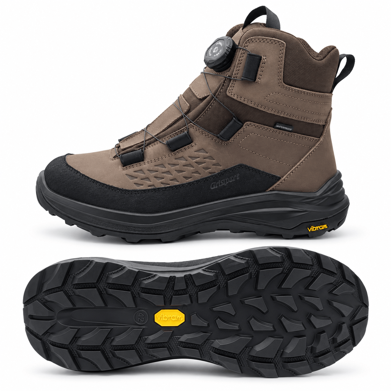 Grisport Hero 15619 vadászbakancs oldalnézetben és Vibram talpmintázattal